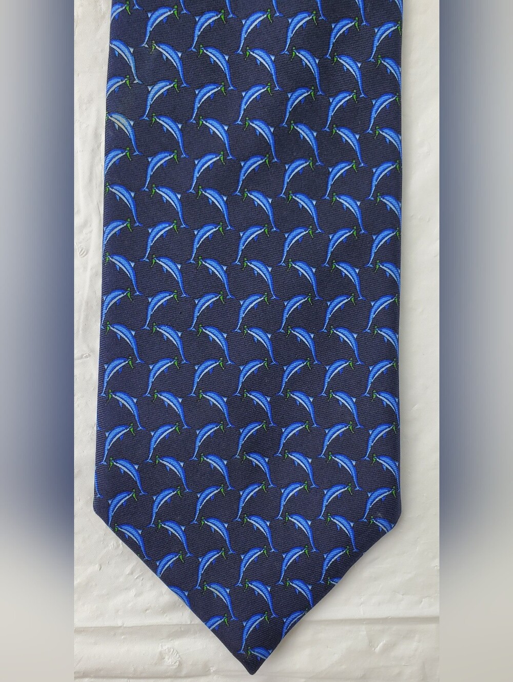 Brooks Brothers Makers Mens Dolphins All Over Print AOP Silk Neck Tie - EUC